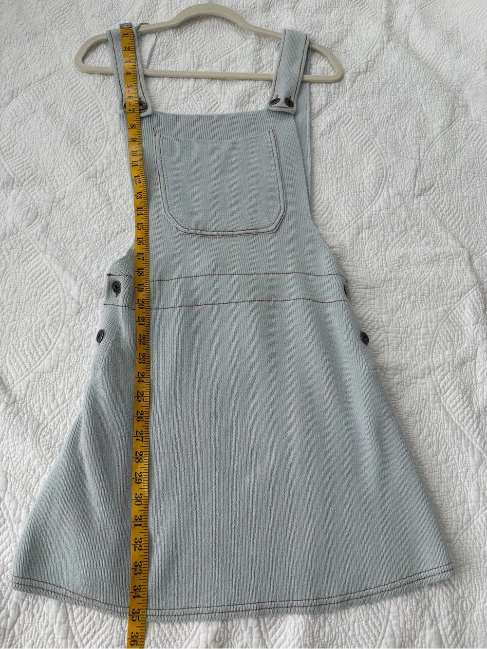 NWT Zara Pinafore Cotton Knit Overall Dress. Light Blue Small. Front Pocket.